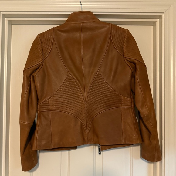 Tahari Tan Moto Leather Jacket - Picture 2 of 6